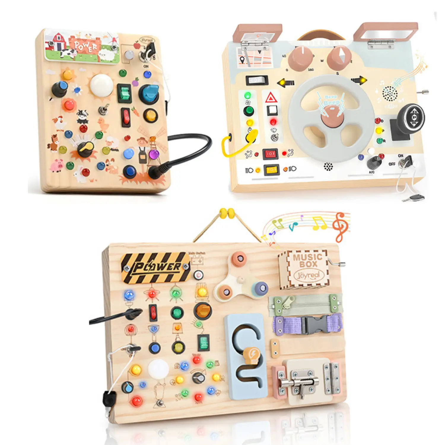 Joyreal Montessori Busy Board Toy, Wooden Busy Board with LED Light Up Switch,  Learning Sensory Travel Toys, Valentine's Day Gifts Idea for Kids, #SummerVibes