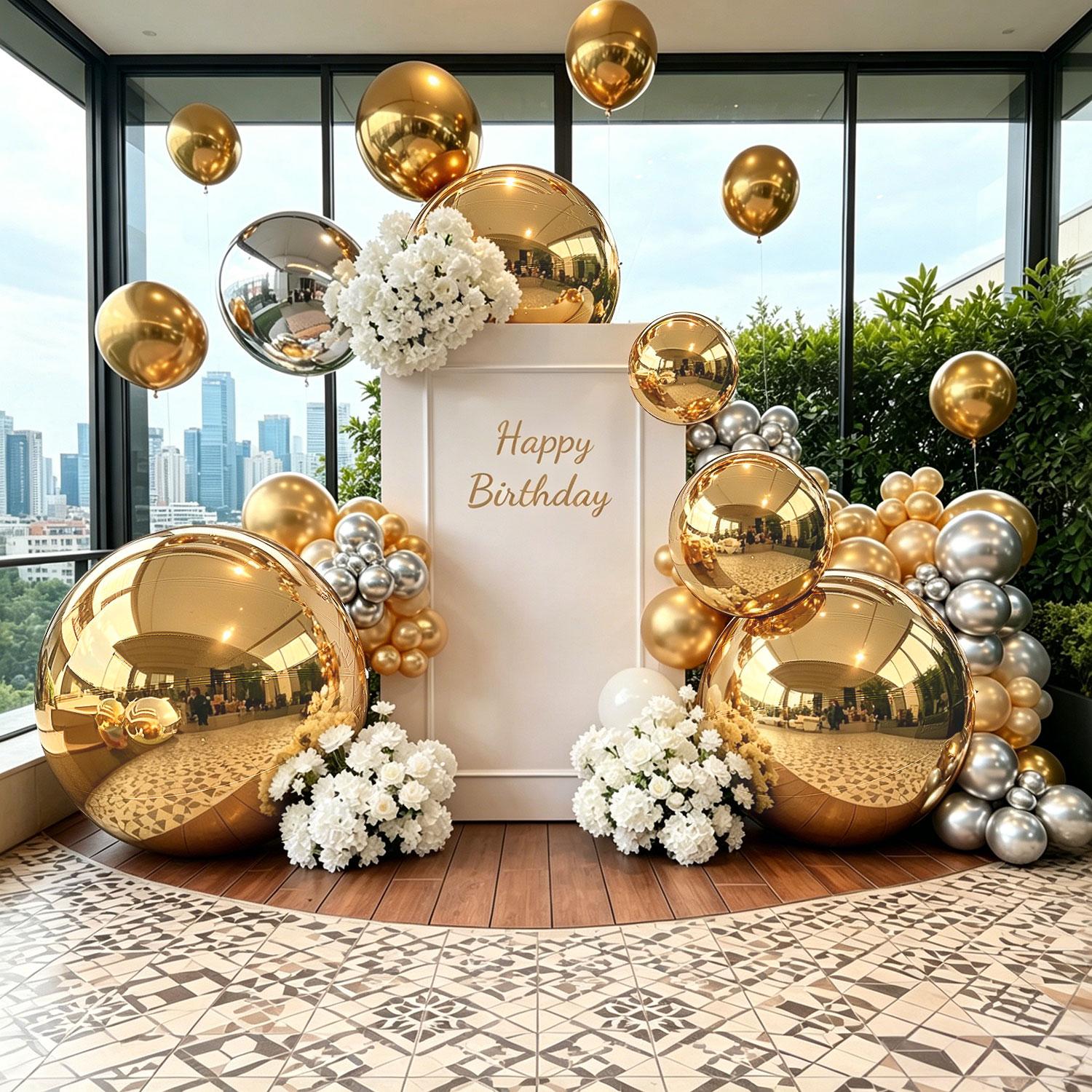 5 PCS Reflective Iridescent Silver Metallic Inflatable Mirror Ball Balloons Set with Pump - Reusable Giant PVC Spheres, Lightweight Party Decor for Festival, Outdoor Garden Home Supplies 5 PCS Reflective Iridescent Silver Metallic Inflatable Mirror Ball Balloons Set with Pump - Reusable Giant PVC Spheres, Lightweight Party Decor for Festival, Outdoor Garden Home Supplies
