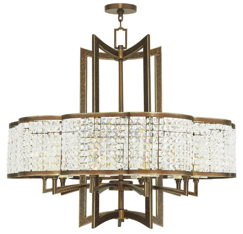 10 Light Palacial Bronze Chandelier with Clear Crystals Shade