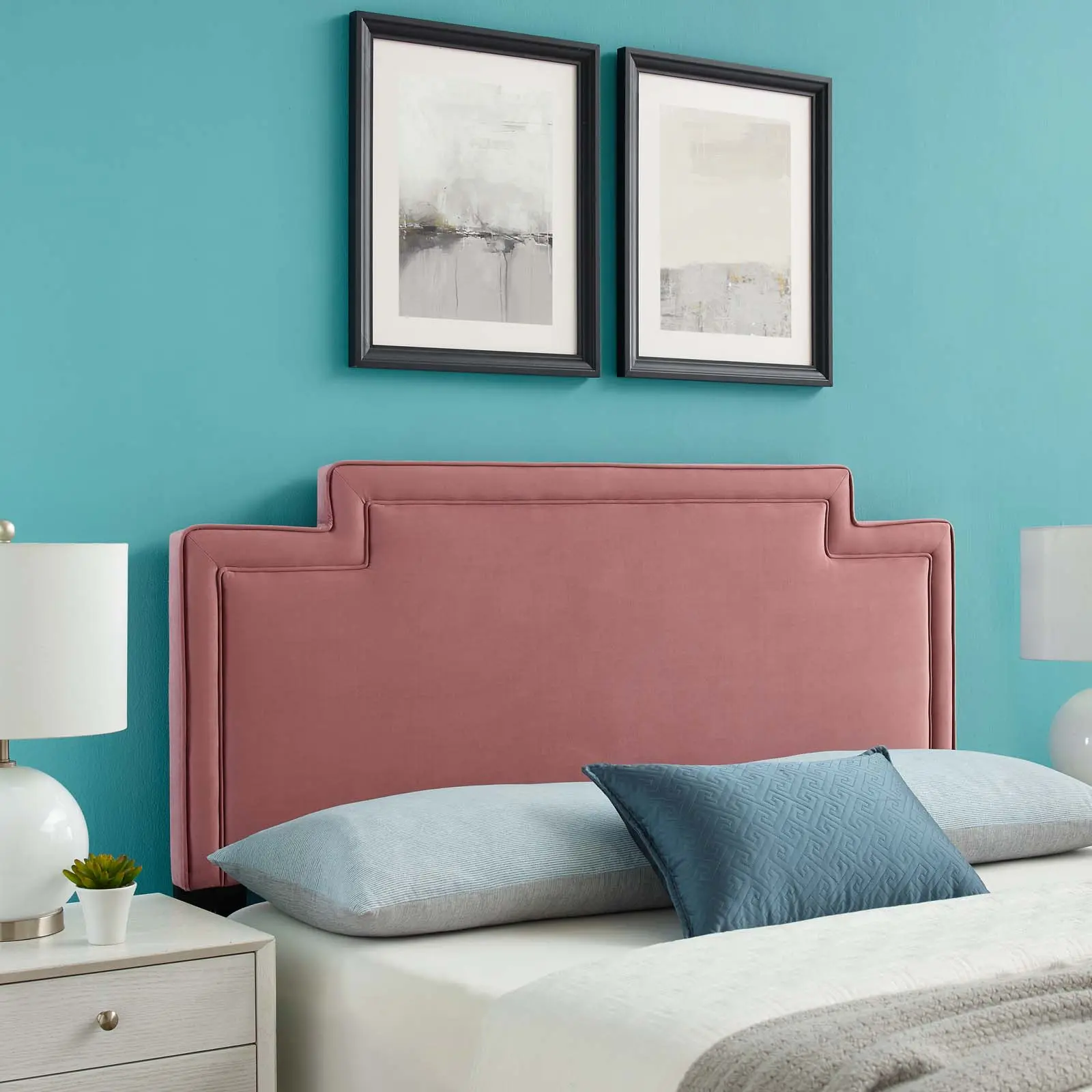 Modway Transfix Stain-Resistant Performance Velvet Headboard - Adjustable Height, Upholstered Panel Bed Compatible, Dusty Rose, King/California King Size for Modern Guest Bedrooms, Velvet Material Headboard, Headboards