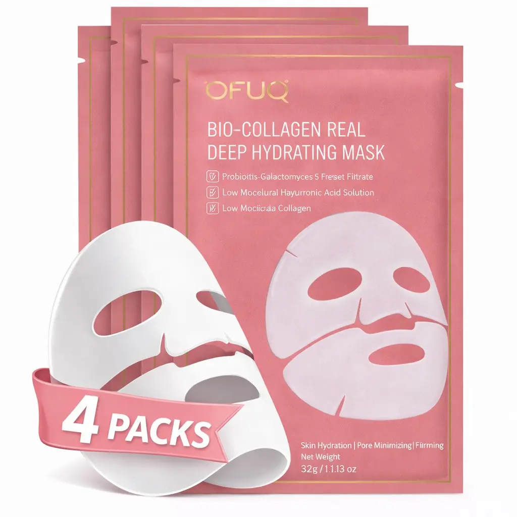 OFUQ 4-Pack Bio-Collagen Real Deep Hydration Overnight 32-gr Face Mask Intensive Moisturizing & Firming Collagen Mask For All Skin Types Moisturizer Deep Hydrating Mask