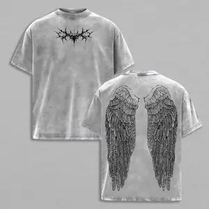 Men's Gothic Wing Graphic T-Shirt, Heavyweight 230gsm Cotton, Classic Oversized Crew Neck Streetwear Tee for Summer