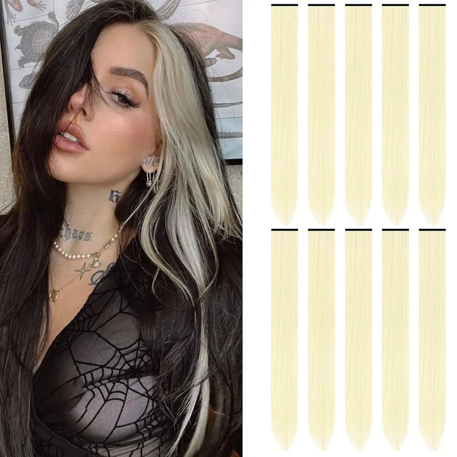 Vosilk Colored Hair Extensions Clip in 22Inch 10PCS Straight Clip on Synthetic Hairpieces Colorful Party Highlights Hair Accessories Cosplay Christmas for Women