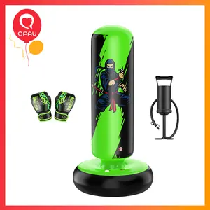 QPAU Kids' Boxing Bag with Gloves 66-Inch PVC Inflatable Set, Children's Day Gifts for Ages 5-12 Boys & Girls, Indoor/Outdoor Karate Kickboxing MMA Practice Set Martial Arts Training