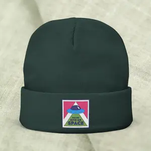 Embroidered UFO Patch Knit Beanie — "Give Me Space" Retro Alien Winter Hat (ASD/ADHD Humor)