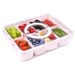 Snackle Box Container with Lid Travel Charcuterie Box with Handle Organizer for Candy, Fruit, Nuts, Veggies, Snacks, Beach Essentials, Portable Lunch Box (Pink, Blue, White)