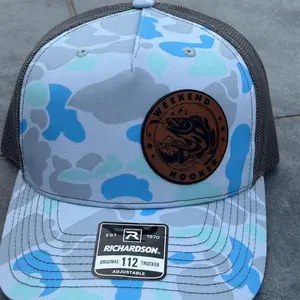 Richardson Original 112 Trucker Hat Fishing Camo Leather Patch Bass Hat Outdoor Style Adjustable