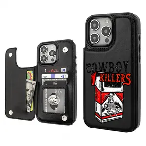Cowboy Retro Coors  Beer Lover Cow Trendy Vintage Western Style Card Holder Wallet Aesthetic Pattern Black Casing For iphone 16 15 14 13 12 PRO PLUS MAX PU Leather Stylish Gift Shockproof Protection Anti-Drop Protective Protector Phone Cases Shell Cover