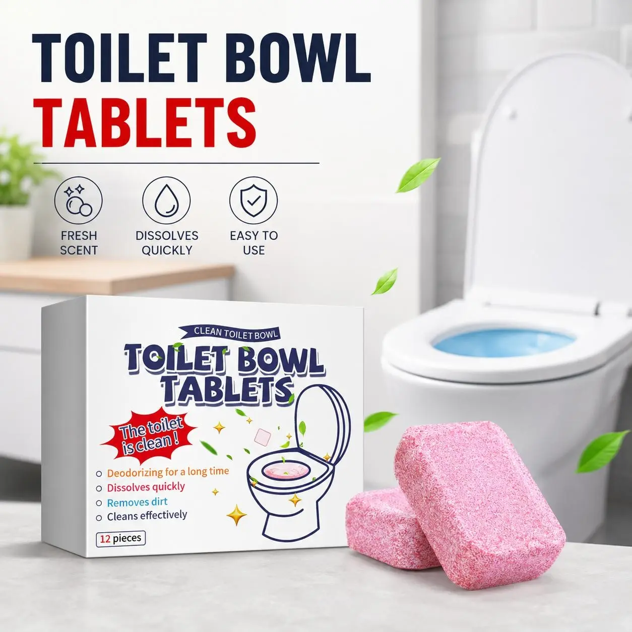 Toilet Cleaner Tablets, Bathroom Cleaning Agent, Effective Stain Remover, Powerful Stain Remover, Odor Eliminator, Urine Stains Removal, Seat Bowl Cleanser