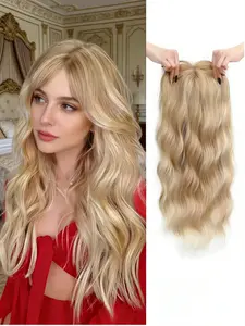 ✨ Transform Your Look Instantly! This Blonde Wavy Hair Topper with Bangs Adds Volume & Length Effortlessly, Perfect for Daily Wear & Special Occasions, 100% Natural & Undetectable!