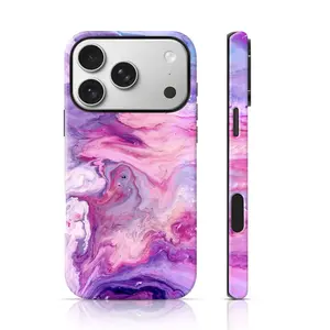 Pastel Pink Purple Marble Swirl Phone Case For IPhone 17 Pro Max/16 Pro/15/14/13/12/11 & Samsung S25 Ultra All Models, Double-Layer TPU Shockproof Protective Cover (Liquid Art Print)
