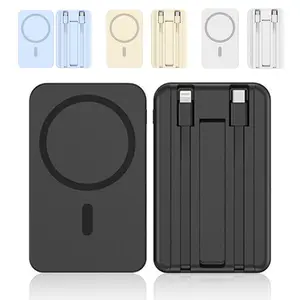 10000mAh Magnetic Power Bank with Built-in USB-C Cable & Phone Holder, Wireless Portable Charger Compatible with iPhone 12-15 Plus/Pro Max