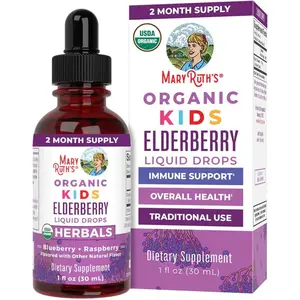 MaryRuth's USDA Organic Elderberry Liquid Drops for Kids – Vegan Elderberry Extract in Organic Glycerin – Supports Immune Health & Overall Wellness – For Ages 4–13 – 1 Fl Oz