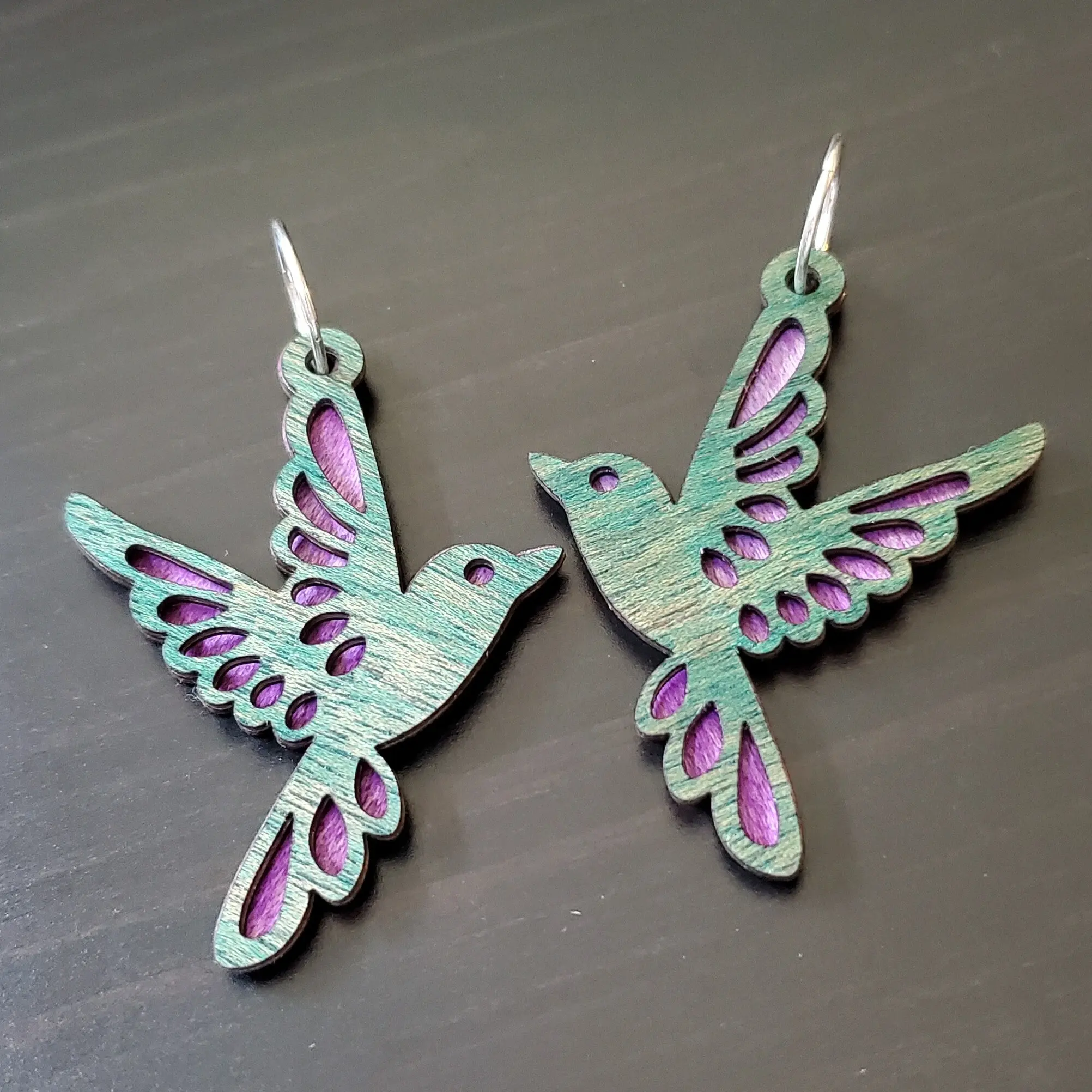 Reversible Wooden Earrings Wear Multiple Ways Flying Bird