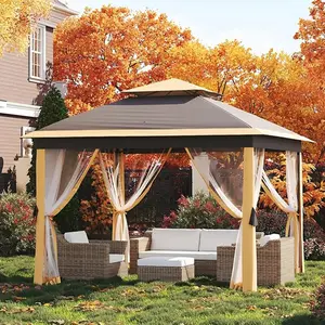 11'x11 Pop-Up Gazebo Outdoor Canopy Tent with Mosquito Nettings Durable Steel Frame, Water, and UV Proof, for Patio, Garden, Courtyard, Party