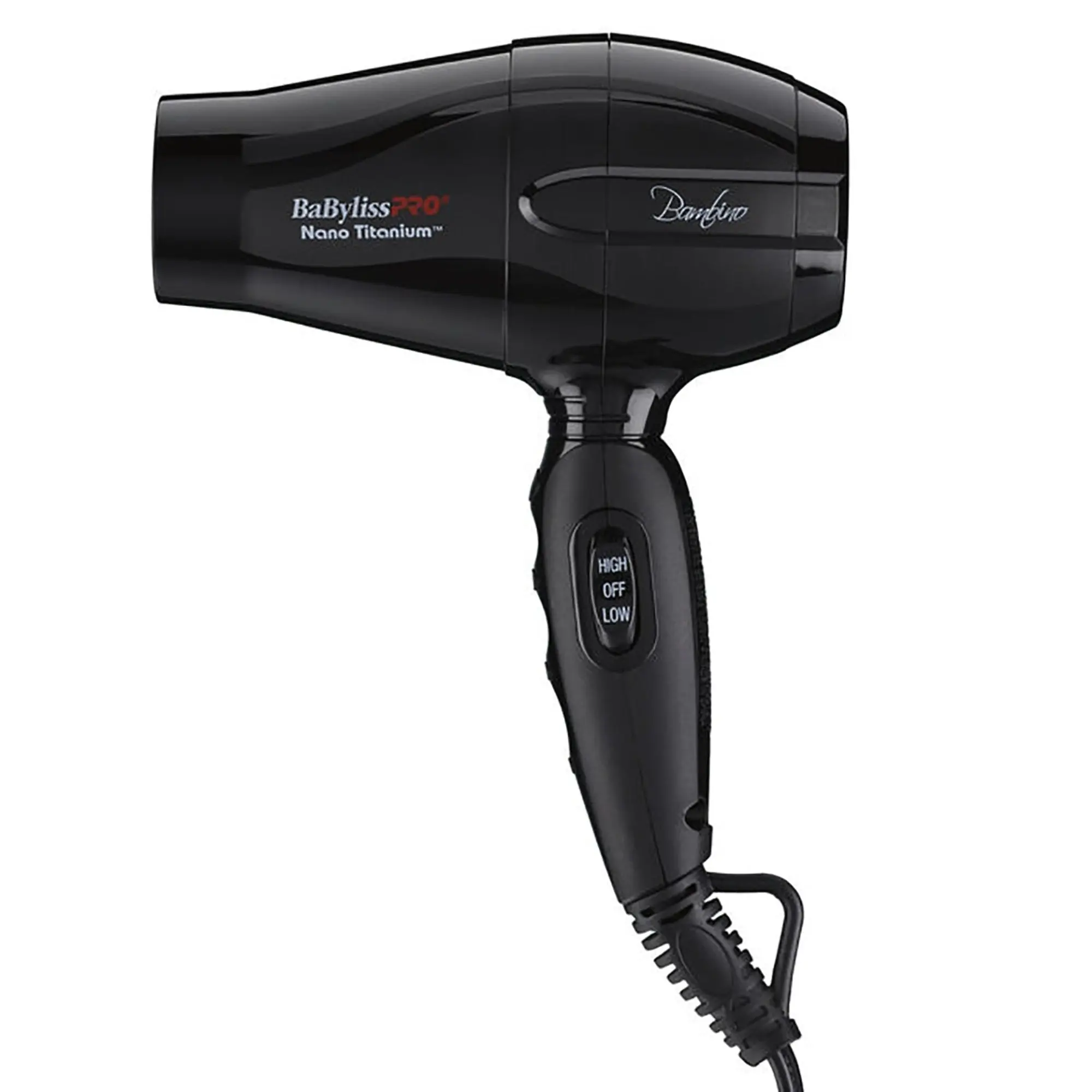 BaBylissPRO Nano Titanium Bambino Compact Travel Dryer Model BNT5510UC Lightweight Ergonomic Dual Voltage Hair Dryer with Concentrator Nozzle for Salon-Quality Results