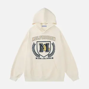 Aelfric Eden Vintage Badge Graphic Hoodie Print Oversized Unisex Streetwear Vintage Hoodie Y2k Sweatshirt  Pullover