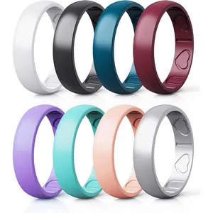 Women's Breathable Silicone Sports Unit Set Rings - Heart "I Love U" Design, Airflow Inner Grooves, 4-Piece or 8-Piece Wedding Accessories