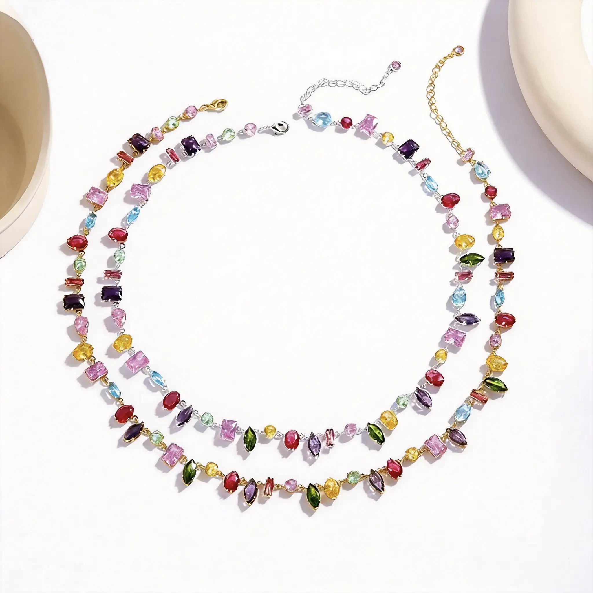 LunaStdla Rainbow Candy Whimsical Necklace - Elegant Sparkle Boho Style Bright Color Block Colored Chain Necklace Pendant Jewelry for Women, Ideal for Daily Wear-Party Nights, Chain Necklaces