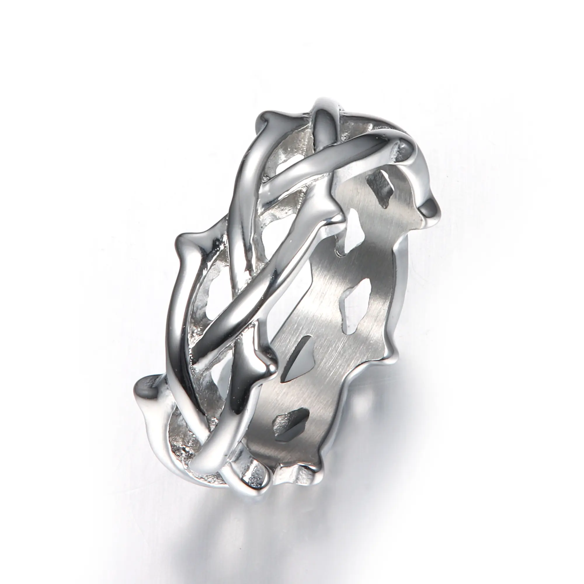 GTHIC Thorn Vine Braided Stainless Steel Gothic Ring for Men and Women Mother's Day Gift Jewelry