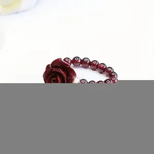 Cinnabar Rose Ring, Couple's Ornament, Unisex Garnet Ring, Secure Elastic Bracelet, for Teenager