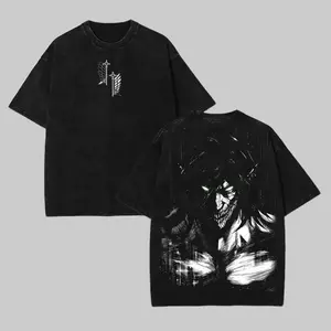Retro Heavy Eren Yeager x Attack On Titan Ver 2 Anime Double Printed Men's Vintage Tee Washed Unisex Oversize Anime Manga Washed Heavyweight Cotton T-shirt, Anime Gift For Himmen christian clothing,Streetwear,graphic tee,cotton graphic tees,funny shirts