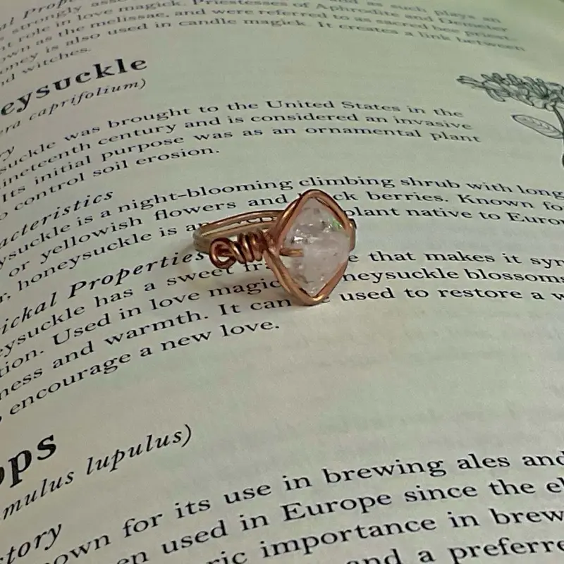 Herkimer Diamond Copper Ring - Handmade High Vibration Crystal for Clarity & Manifestation - Available in All Sizes