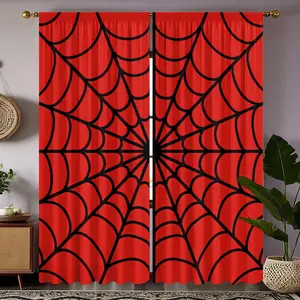 2pc black spiderweb and red printed semi-blackout curtains make a perfect gift for friends and are suitable for dorm rooms, bedrooms, living rooms, kitchens, dining rooms, studies, cafes, hotels, apartments, and home decor