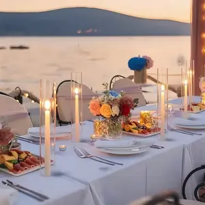 6-Piece Hurricane-Resistant Glass Candle Holder Set, Open Top Transparent Cylinder Design, Ideal Christmas & Holiday Table Decorations, Candle Stand