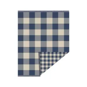 PENDLETON Fringed Organic Cotton Throw Block Plaid Indigo