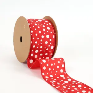 2 1/2" Wired Ribbon | "Glitter Polka Dot" Red/White | 10 Yard Roll wreath making Christms tree decor