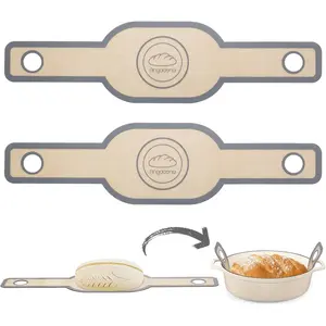 Non-Stick Easy Clean Reusable Oval Silicone Bread Sling Baking Mat Liner With Long Handles for Dutch Oven Sourdough Bread Baking, 2 Pcs Gray
