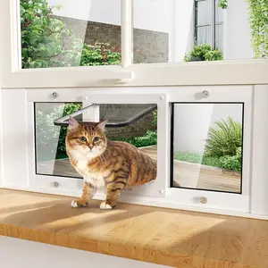 Aluminum Window Pet Door for Cats - Window Cat Door Insert Horizontal, Adjustable to Fit Window Width 31" to 36", Weatherproof Cat Window Door with 4 Locking Modes, Magnetic Closure, No-Drill