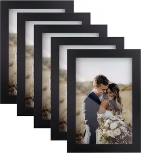 4x6 Picture Frame Set of 5, Wood Photo Frames for 4x6 Pictures Wall Gallery Black 4x6 Frames Tabletop or Wall Mount Display for Prints, Photos, Paintings, Landscape and Kids Artwork (Black)