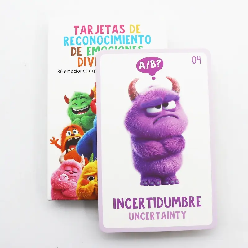 36 Pcs Spanish 3D Monsters Theme Emotion Cards with Explanatory Texts, Cute Counting Numbers Emotional Cards, Color Recognition Affrimation Feeling Cards, Bilingual Cards for Thanksgiving Birthday Gifts, Flashcards