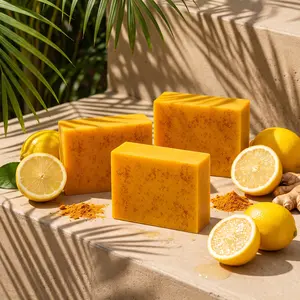 3PCS Lemon Turmeric Kojic Acid Bar Soap, Body Wash Dark Spot Reducer Soap Bar Cleansing Bar Cleanser for women men