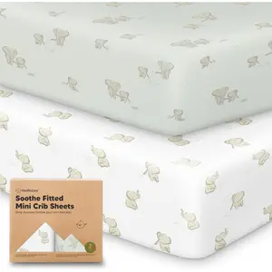 2-Pack Mini Fitted Crib Sheets 38x26 Pack N Play Sheets for Pack and Play Mattress, Organic Cotton Soft & Breathable Playard Bedding, Neutral Mini Toddler Bed Cover for Boys Girls