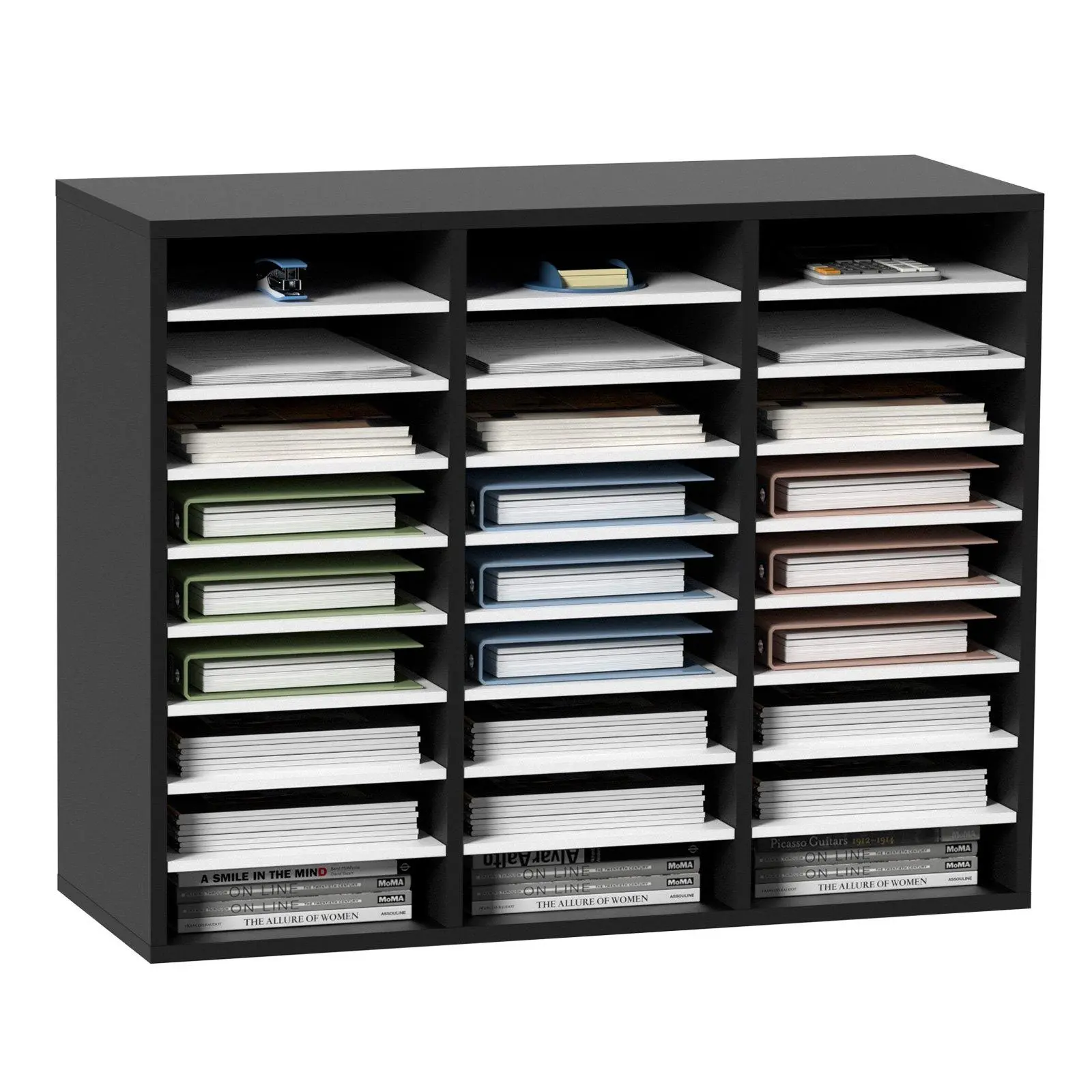 【Summerfinds】Black 27-Slot Wood File Organizer Box, Multi-Purpose Document Organizer, File Sorter, Paper Storage Holder, Desk Tidy, Office Accessories, Desk Organizational Rack, Document Holder, Multi Purpose Organizers