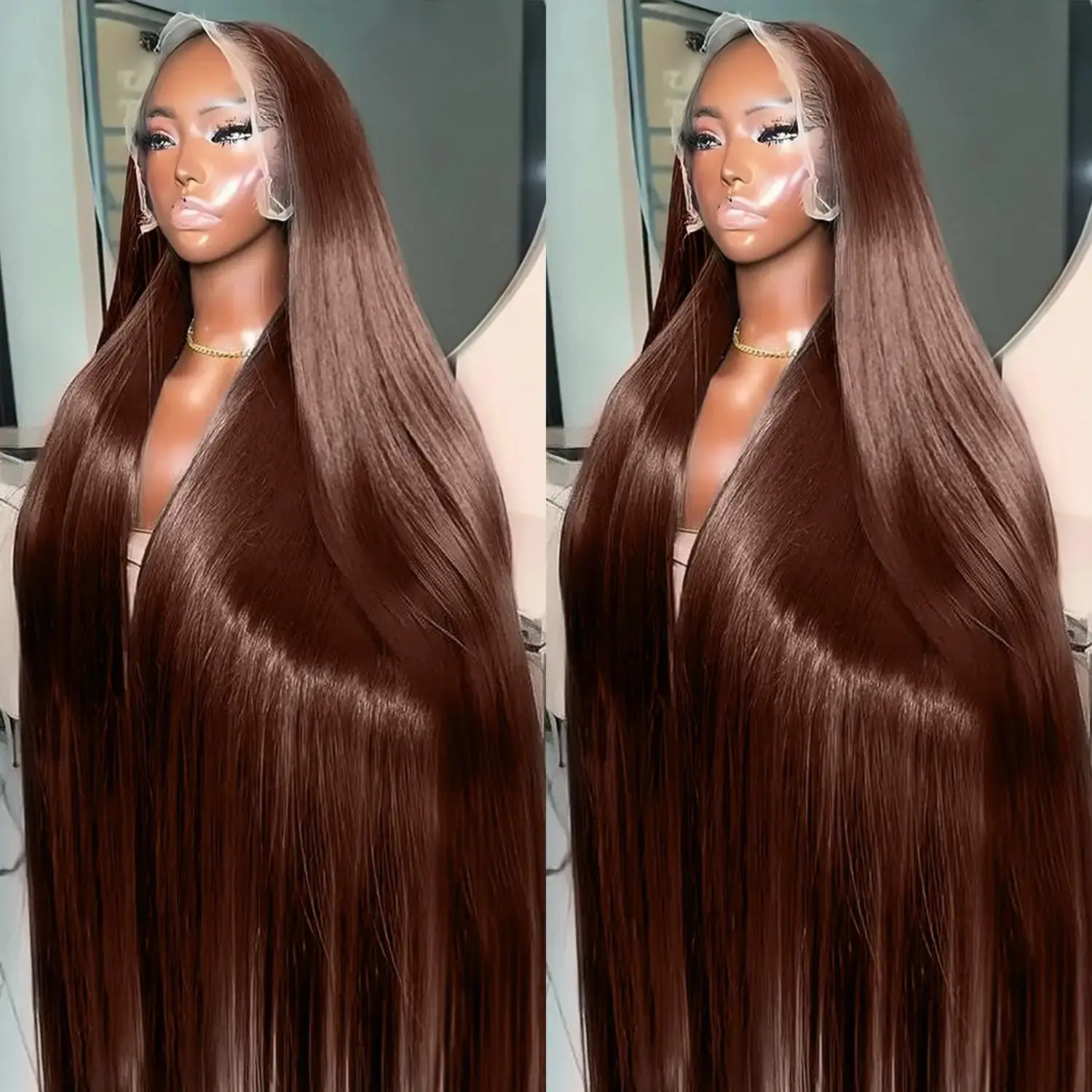 13x4 13x6 HD Chocolate Brown Bone Straight Lace Front Wig 34Inch Lace Frontal Wig Human Hair PrePlucked #4 Color Human Hair Wigs 180% Density