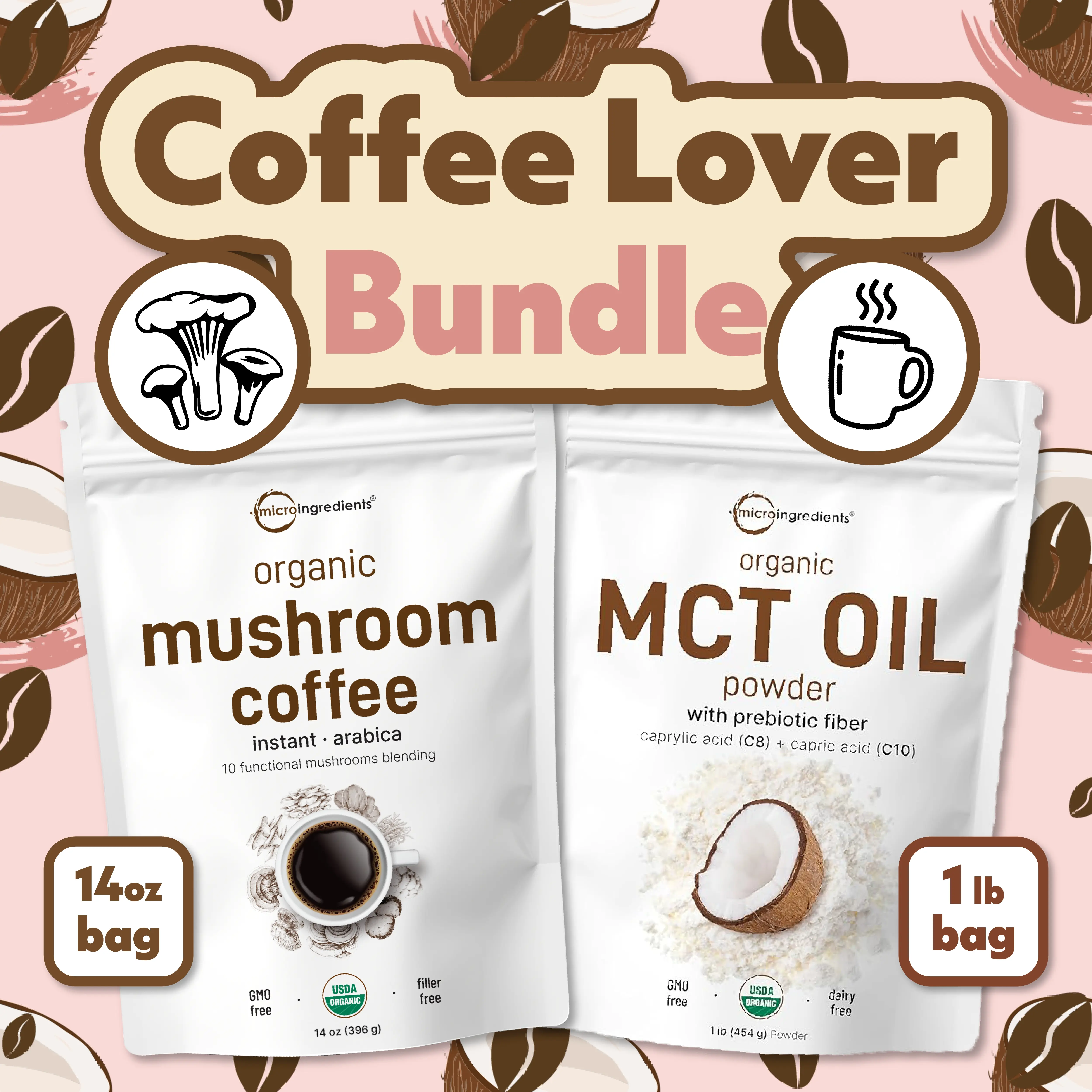 Mushroom Coffee 14oz + MCT Oil Powder 1LB