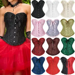 Women's Lace Up Boned Overbust Burlesque Basque Corset Shapewear Lingerie Bustier Corset Top, Waist Trainer Cincher Push Up Bodyshaper, Pirate Corset, Steampunk Corset, Punk Corset, Halloween Costume Corset Plus Size S-6XL