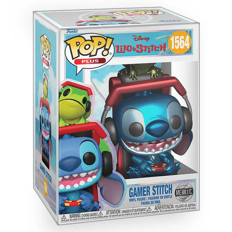 Funko POP Disney: Lilo & Stitch - Gamer Stitch (Metallic Finish) Vinyl Figure with Epic Collectibles Premium Box Protector Included