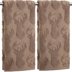 2 count  Hand Towels for Bathroom, Rustic Cabin  Moose   Absorbent Jacquard Weave Brown Decorative Towels for Bathroom Kitchen Decor , 13.7 x 29.5 Inch