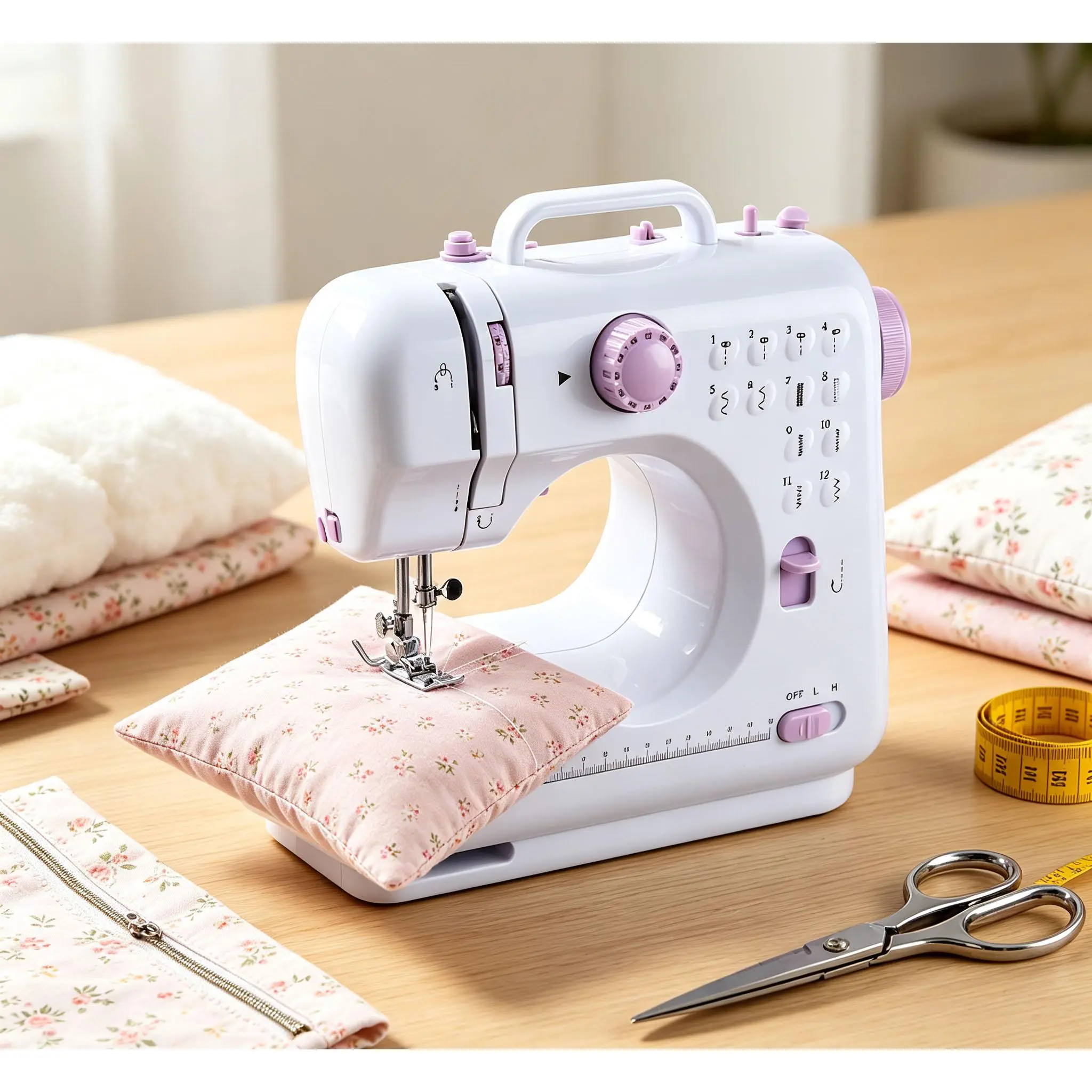 12 Built-in Stitches Mini Electric Sewing Machine, Portable Household Tailoring Tool with Threading Aid, Supports Reverse Sewing for DIY Projects and Daily Fabric Repair Work