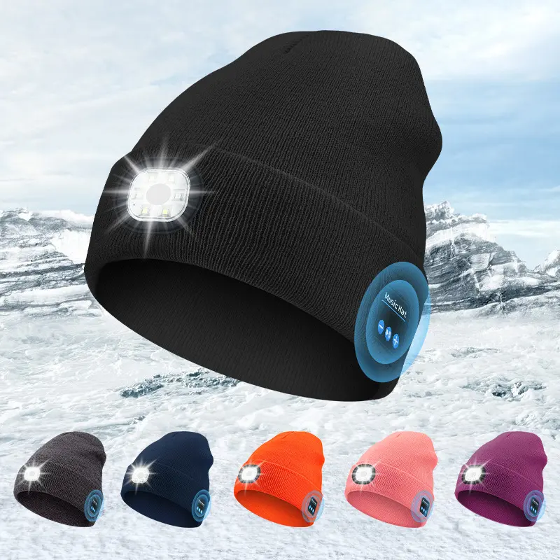 outdoor night Multifunctional Luminous Bluetooth Music Headset Beanie with LED Lighting Soft Knitted Fabric for Winter Warmth & Convenience usb rechargeable hand free headlamp