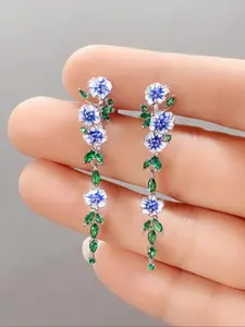 Rhinestone Decorated Flower Floral Accents Dangle Earrings As Gift, Gift Jewelry, Aesthetic Jewelry Gift, 2024 New Trendy Vintage Leaf Design, Unique Dangle Style Earrings for Women, Anniversary, Engagement, Wedding, Dangling Earrings