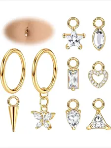 14G Dangly Belly Button Bars Surgical Steel Belly Button Piercing Gold Silver Hoop Earring Piercing Set Clicker Dangle Belly Ring Belly Bars Belly Piercing Body Piercing Jewellery Belly Piercing Jewelry for Women