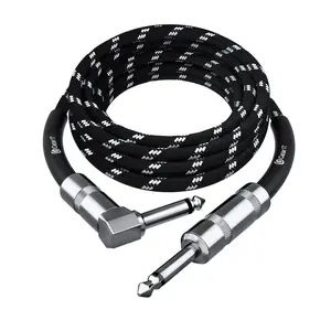 GEARit Right Angle to Straight 1/4 Inch Male to Male Guitar Instrument Cable, Black bass guitar