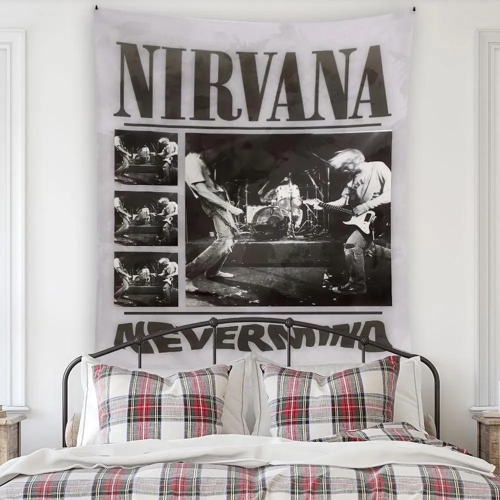Vintage Rock Band Pattern Tapestry, 1 Count Rock Band Tapestry, Aesthetic Wall Hanging for Bedroom Living Room Dorm Room, Home Decoration, Tapestry Wall Mural