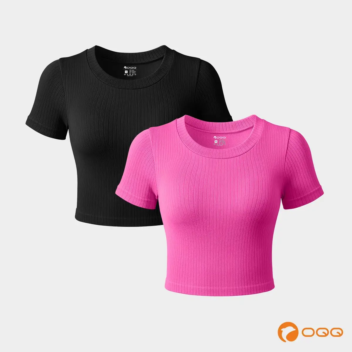 OQQ-Nine cents　Women's Basic Ribbed Crop Top | Slim-Fit Short-Sleeve Summer Tee